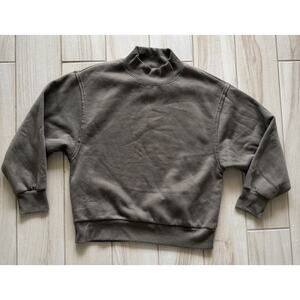 Womens Green Taupe Mock Neck Sweatshirt Large Cropped Lotus Logo Athleisure